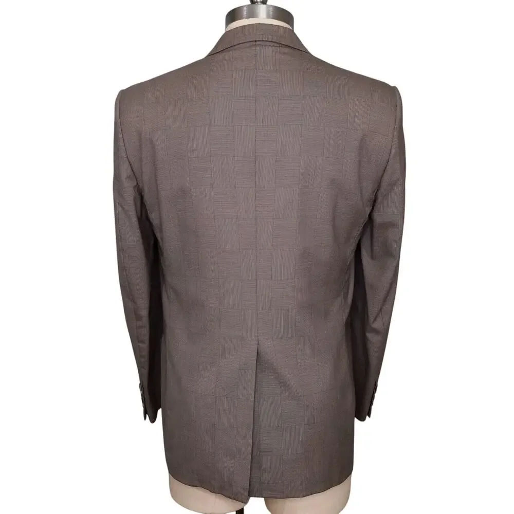 Burberrys Sport Coat Mens 43L Wool Beige Taupe Plaid Jacket Lined Blazer Vintage